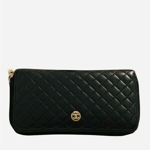CHANEL Black Quilted Wallet with Gold Accent